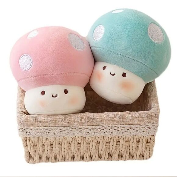 Pink Cap mushroom plush keychain pearl handle gift accessory decor - Picture 2 of 7